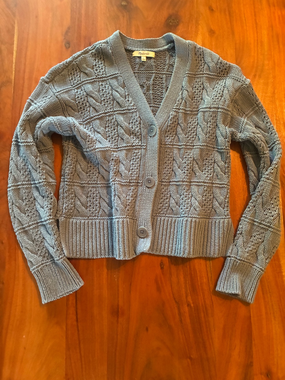 Madewell Cotton Light Blue Cable Knit Cardigan